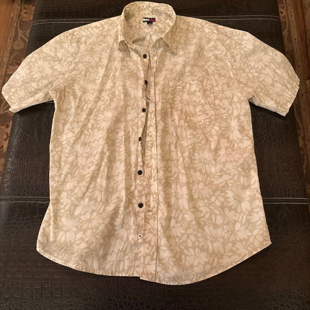 Tommy Hilfiger Shirt Mens Size L Floral Short Sleeve Button Up Pocket